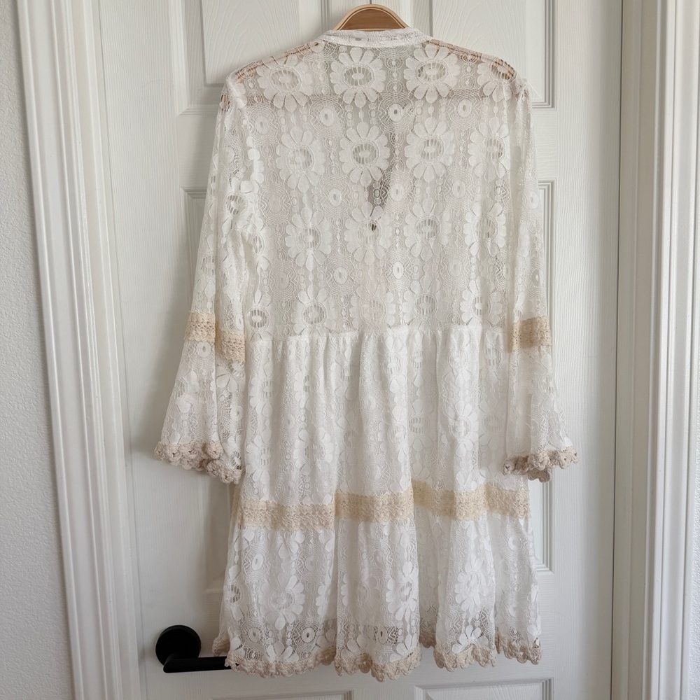 🇬🇷 Greek Santorini Lace Boho Dress with Tassels White Beige - Picture 8 of 13